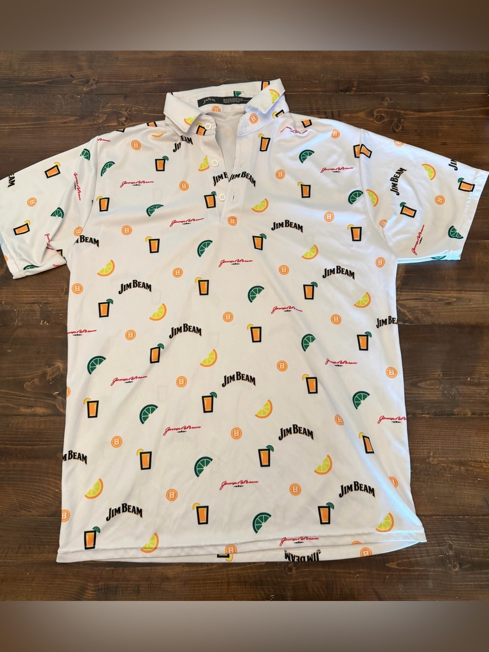 Jim Beam Men’s M White Citrus Print Polo Shirt Short Sleeve